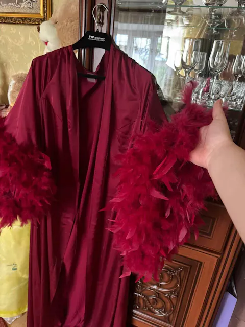 Bridal robe with luxe feather trim Handmade