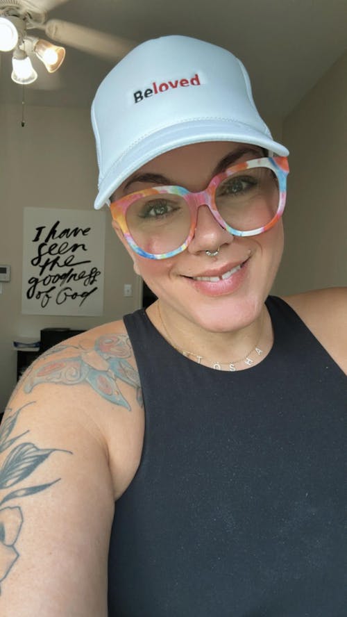 White Embroidered Adjustable Beloved Foam Trucker Hat