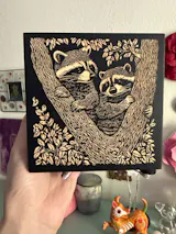 Raccoons Engraved Illustration