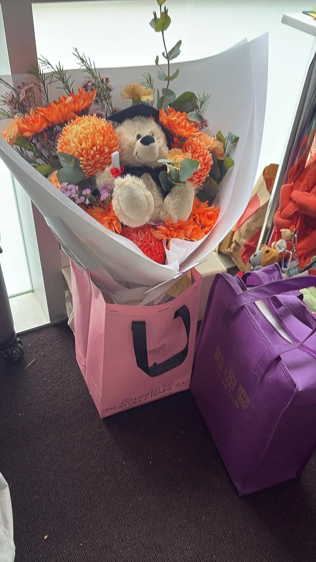 Teddy Flame | Bright Orange Graduation Bouquet
