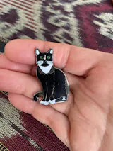 REAL SIC Black & White Cat Enamel Pin - Long Beard Lapel Pin For Cat Lovers