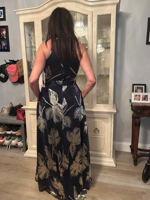 Petite "Ilaria" Long Halter Foil Print Dress