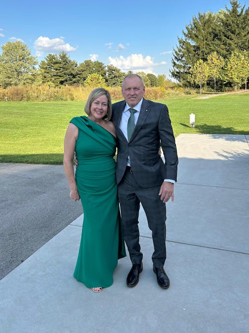 "Belinda" Scuba Crepe Drop Shoulder Satin Banded Neckline Floor Length Dress