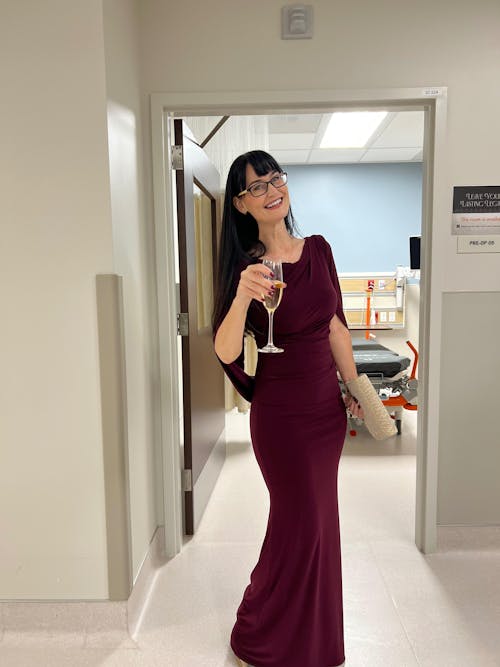 "Miriam" Long Jersey Draped Back Gown