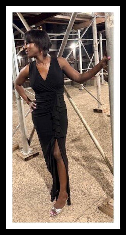 Petite "Bobbi" Ruffled V-Neck Gown