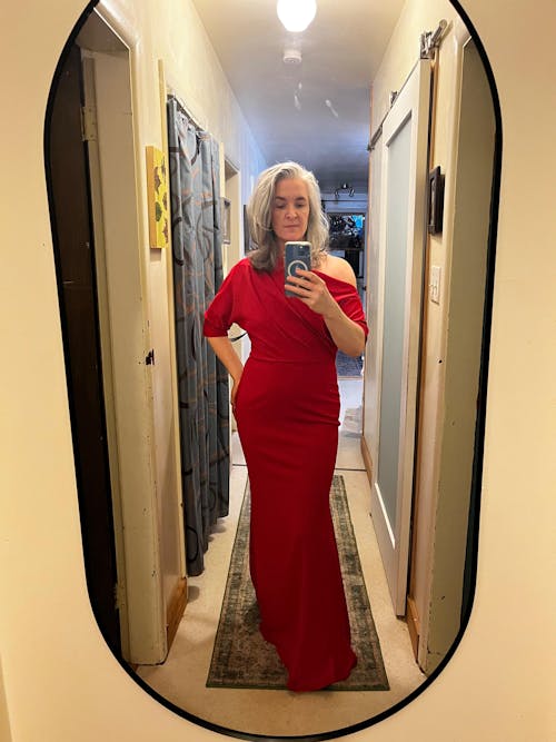 "Madeline" Long Scuba Crepe Off the Shoulder Drop Dress