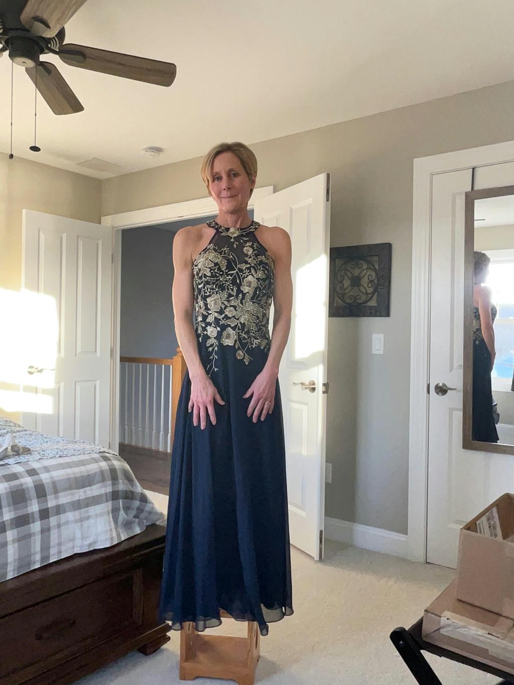 Petite "Celeste" Long Embroidered Chiffon Gown