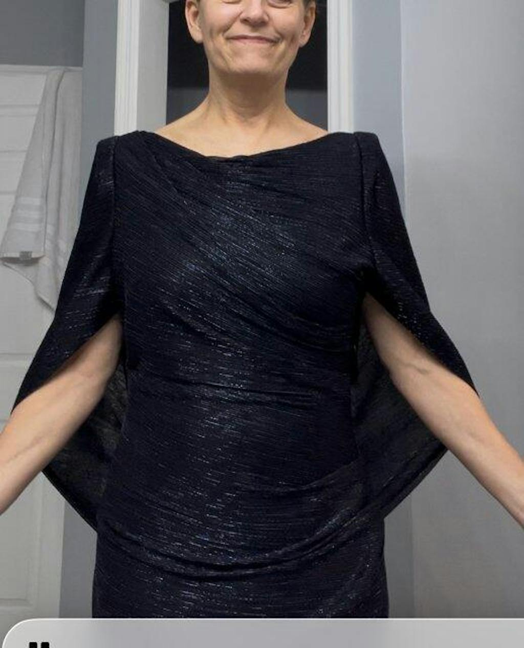 "Elaine" Long Metallic Crinkle Cowl Neck Back Dress