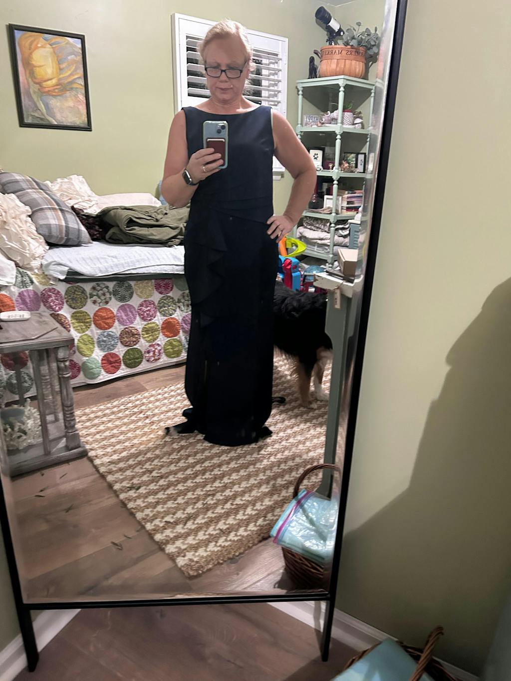 "Christine" Scuba Crepe Ruffled Bow Gown