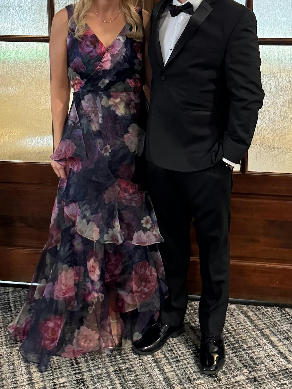 "Catalina" Printed Organza V-Neck Floor Length Dress