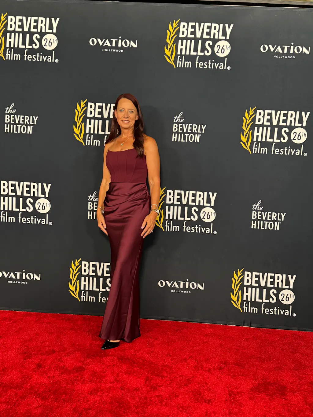 "Debra" Long Strapless Scuba Crepe and Satin Gown