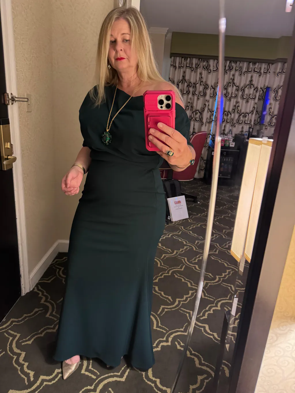 "Madeline" Long Scuba Crepe Off the Shoulder Drop Dress