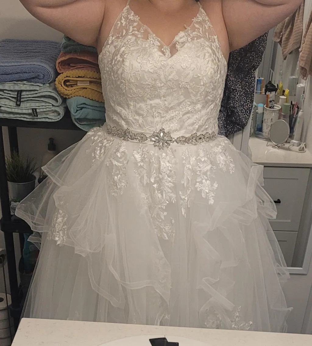 Chic Long Spaghetti Straps V-neck A-Line Tulle Wedding Dress With Appliques Lace main image 0