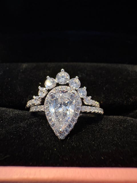 2.7Ct Halo Pear Cut Diamond Option Engagement Ring Set