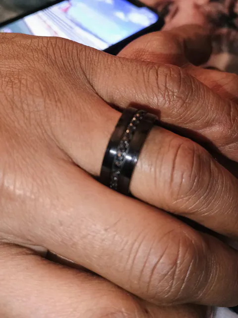 Diamond Option Inlay Beveled Edges Black Tungsten Men's Wedding Band