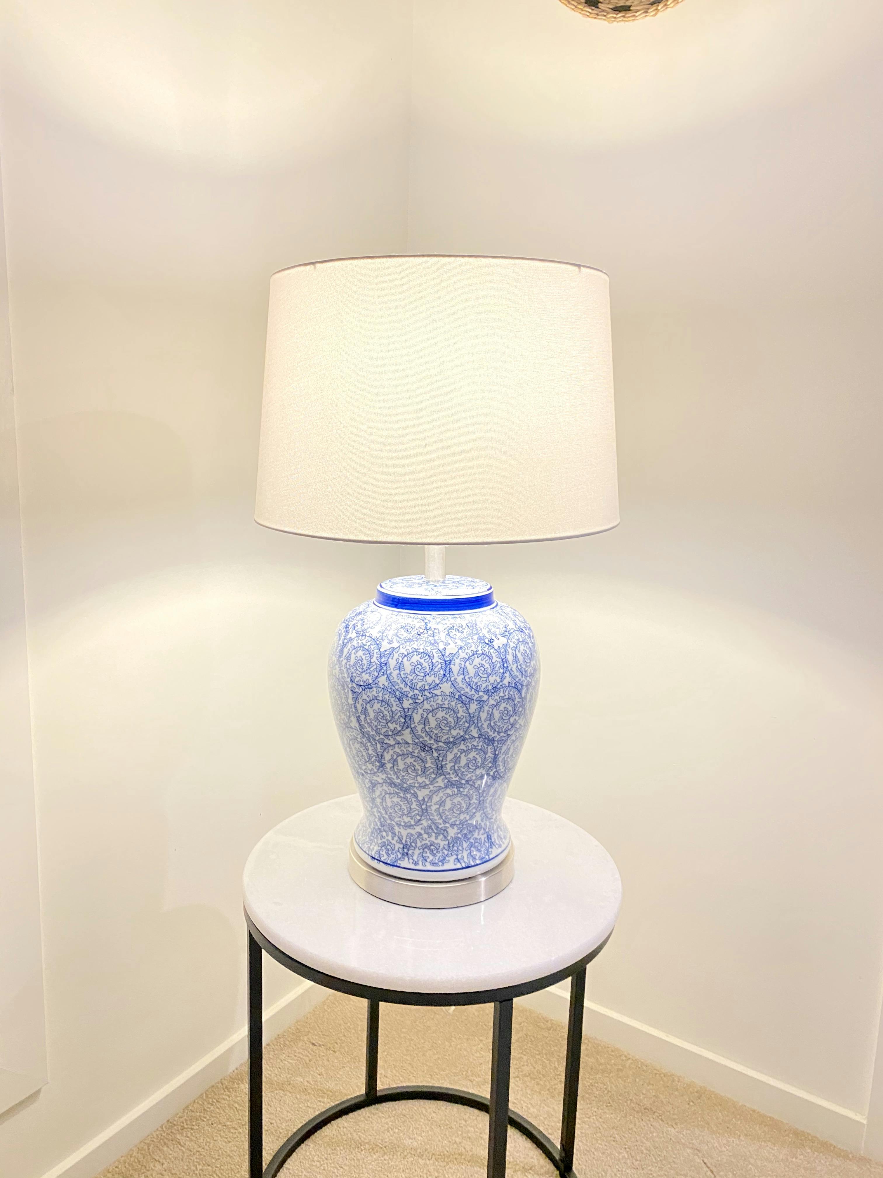Tessa Blue and White Swirl Oriental Ceramic Table Lamp Black Mango