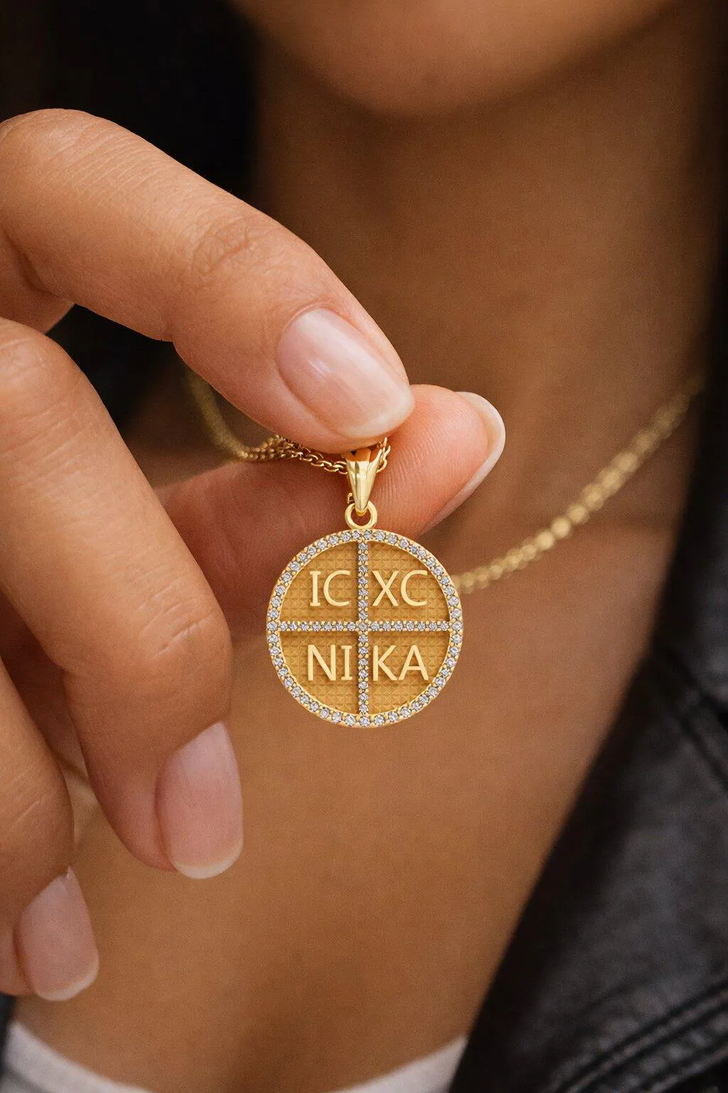 Natural Champagne Diamond Byzantine Cross Pendant — 14K Gold