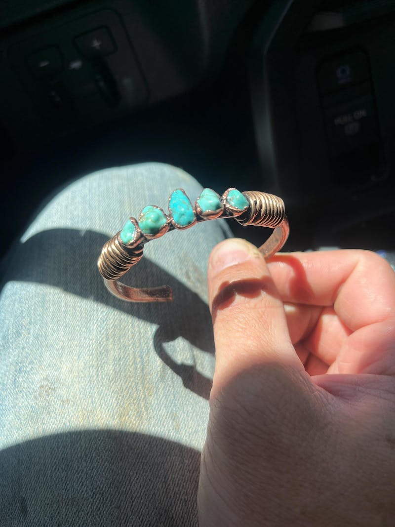 Raw Turquoise Copper Cuff — Handcrafted Crystal Jewelry Talisman for Courage