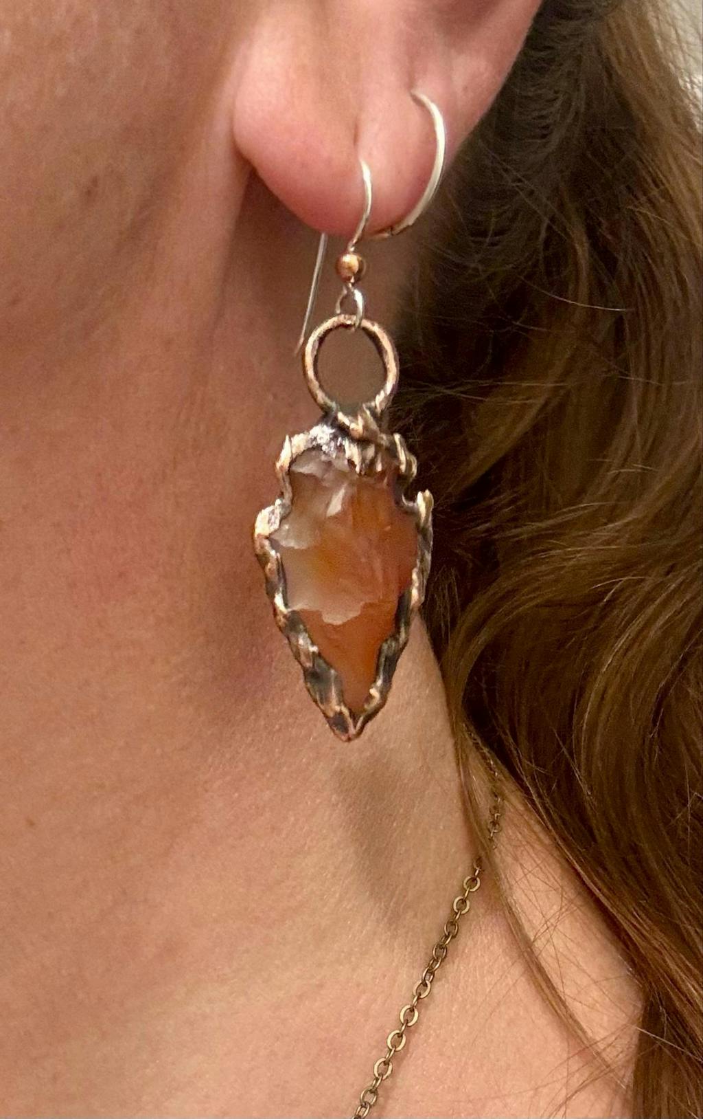 Carnelian Arrowhead Earrings | Electroformed Copper Talisman
