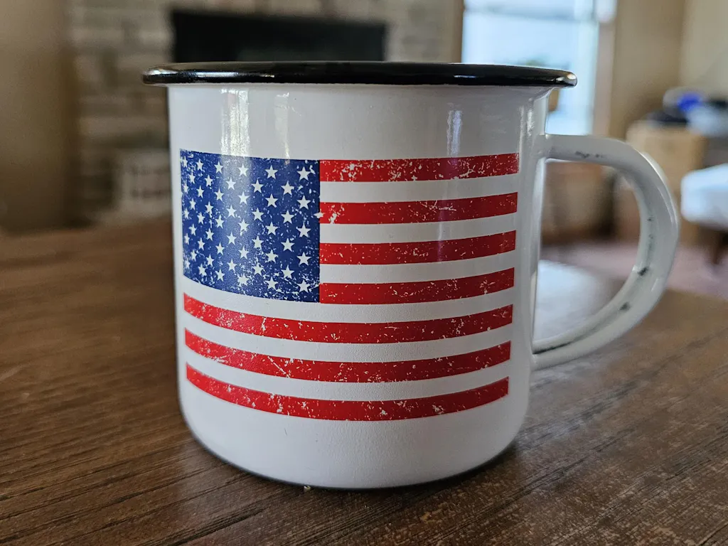 American Flag Camping Enamel Steel Mug 12 oz  Blackout Coffee Co