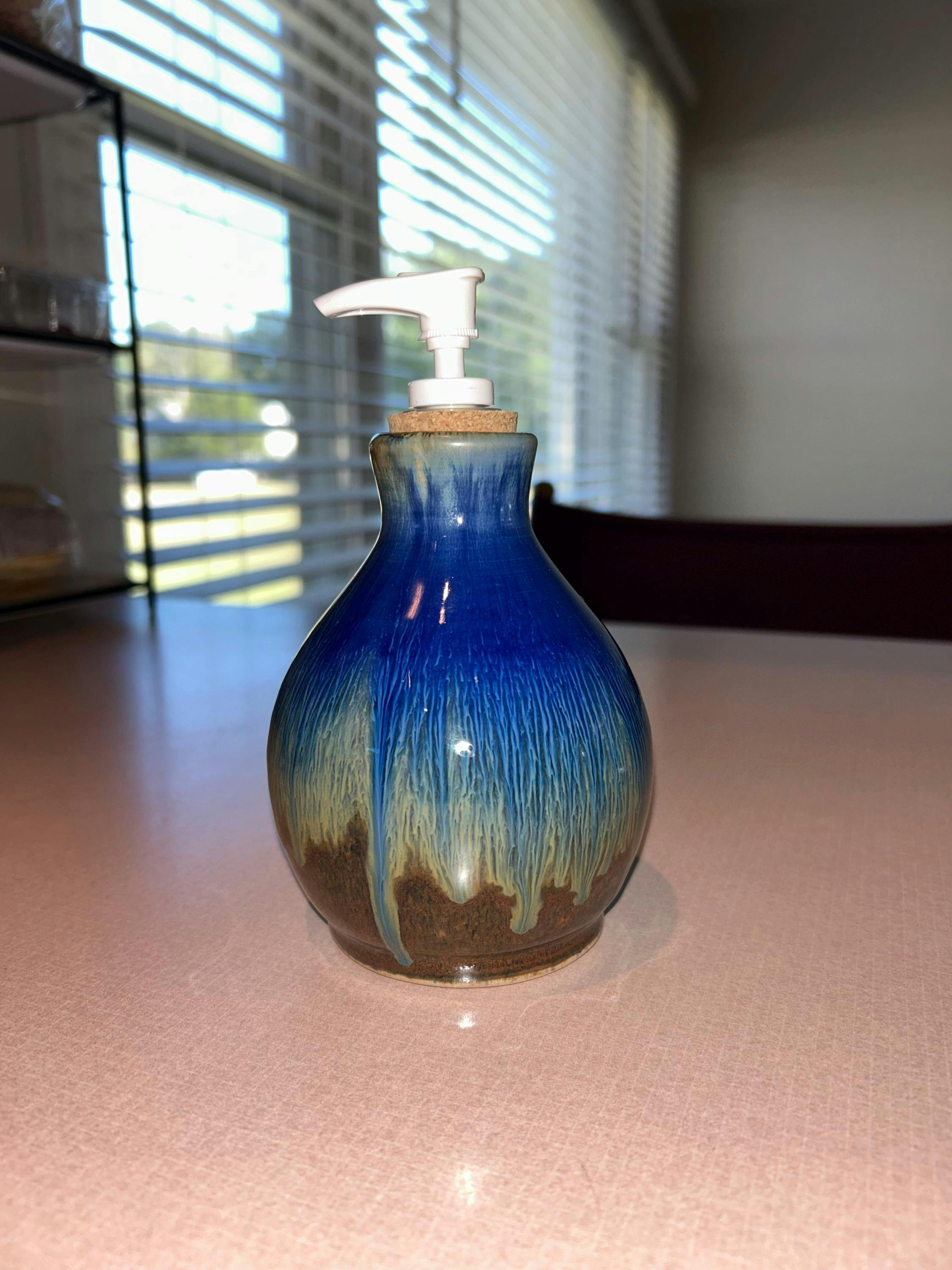 Handmade Ceramic Amber Blue Soap Dispenser Vase Multipurpose newest