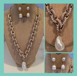 Zinc Alloy Multilink Pearl chain,3 Finishes, Gold,Matte Gold, Rhodium,Electroplated Zinc Alloy Chain,White Pearls,Sold By the Foot,Fast Ship