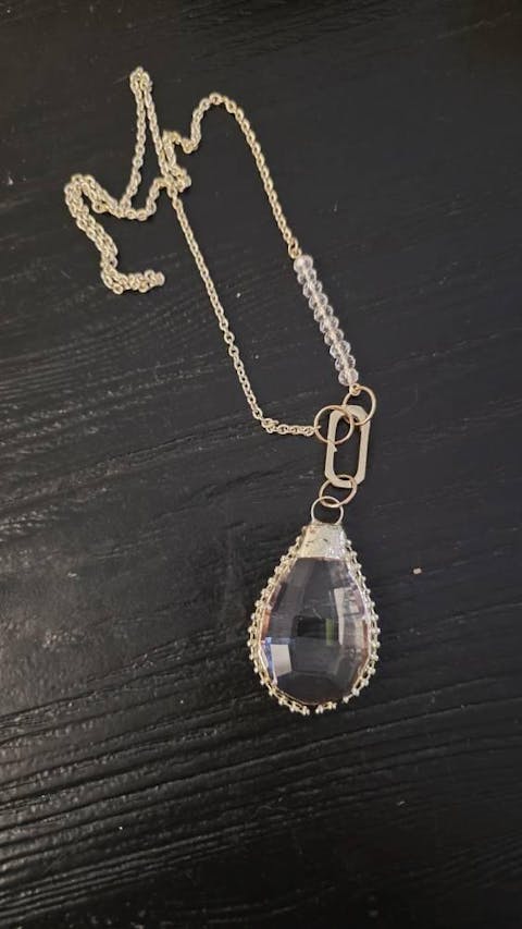 Crystal Gold Soldered Pendant/Charm. Teardrop Shape, Textured Soldering, Necklace Charm. Fast Shipping
