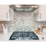 Glass Metal Tile Iridescent White & Silver Mirror Stainless Steel Backsplash  Wall Tiles