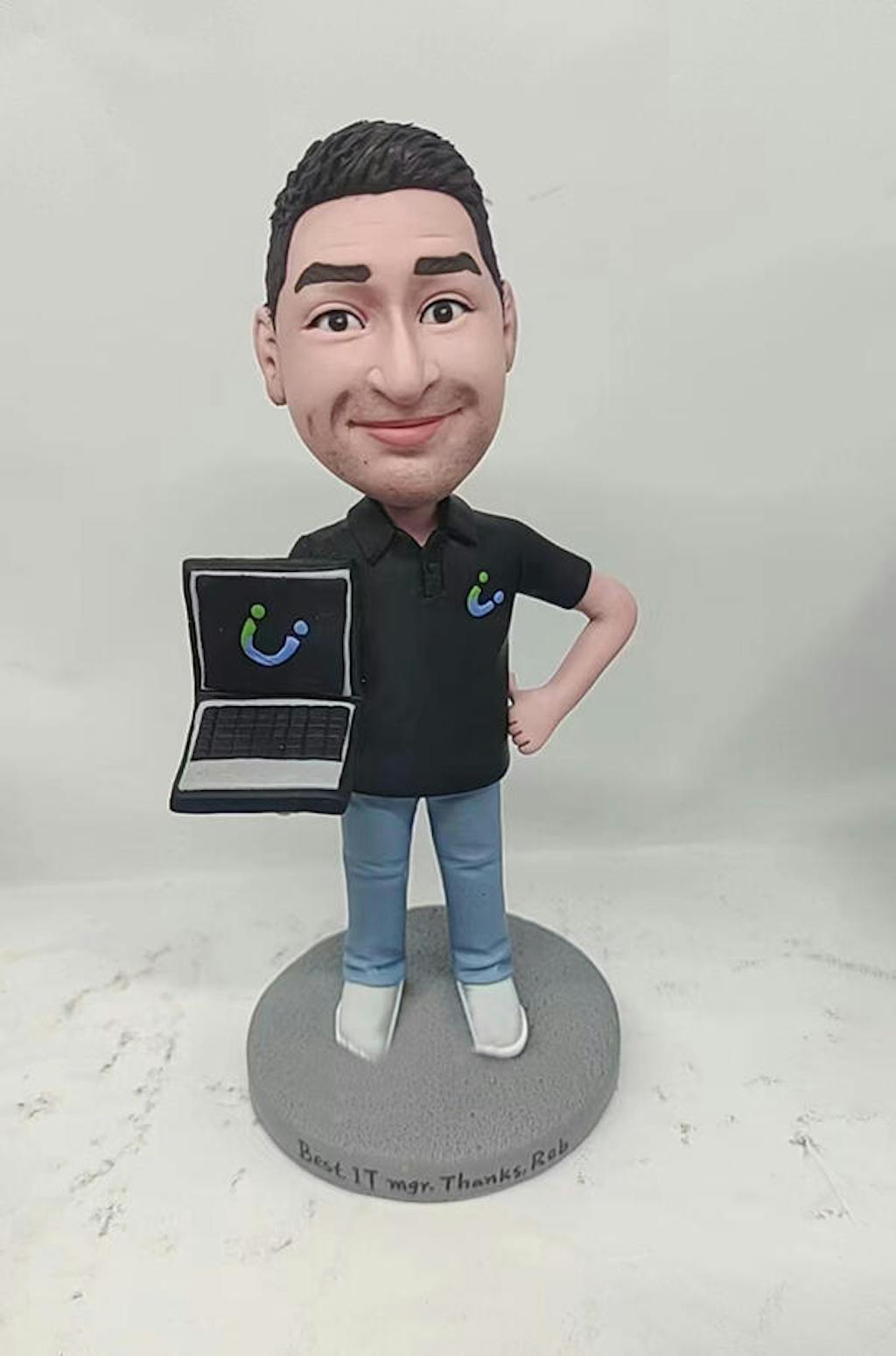 Custom Bobblehead Male Software Engineer with Computer From His Photo