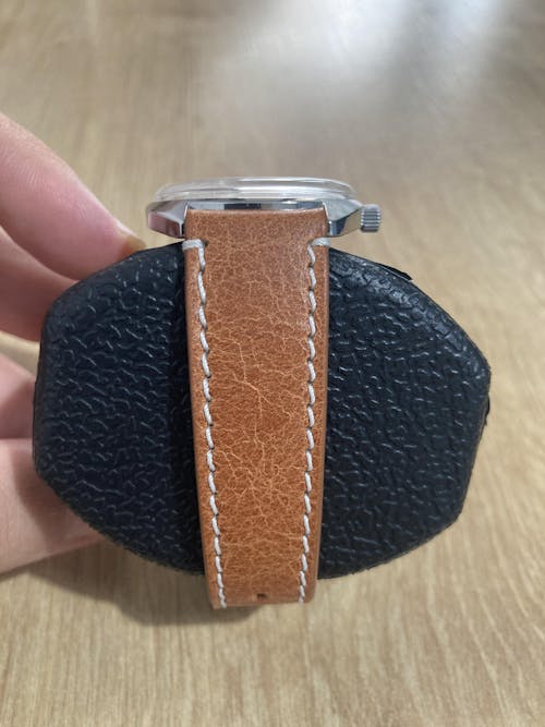 Curea de Ceas din Piele Antichizata, Cognac, Contrast Bej