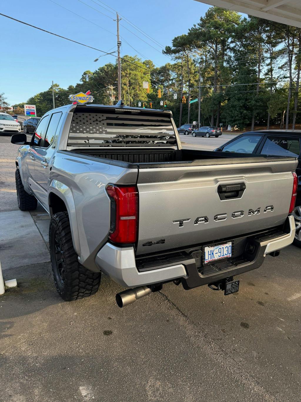 American Flag Rear Window Decal for Toyota Tacoma 2024–2026 – Precut Matte Black Vinyl