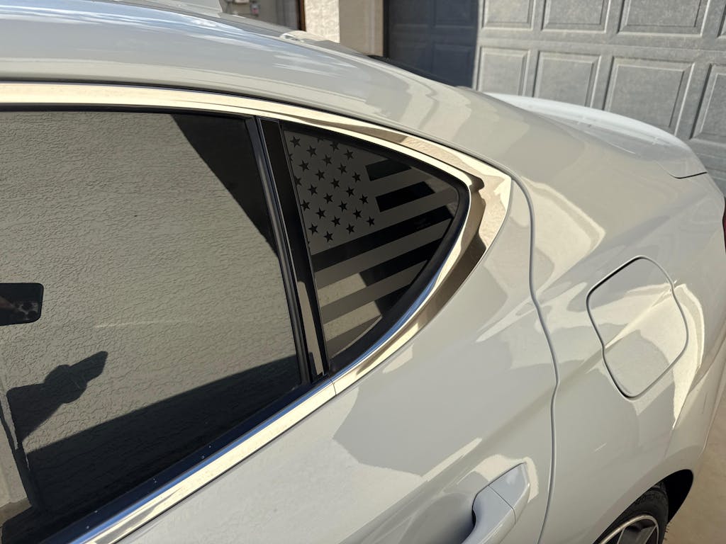 American Flag Quarter Window Decal for Genesis G70 2019–2025 – Precut Matte Black Vinyl