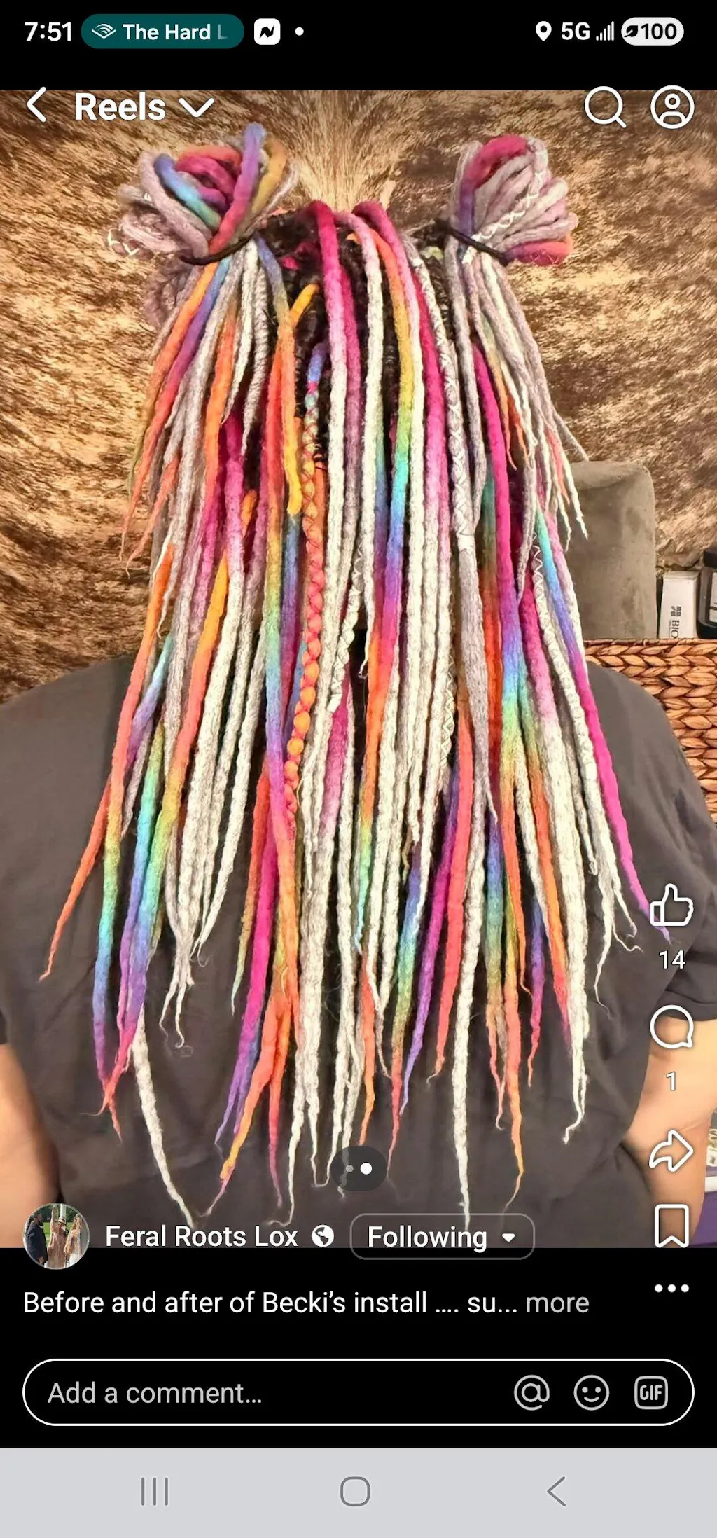 Pinkgrey wool dreadlock extensions