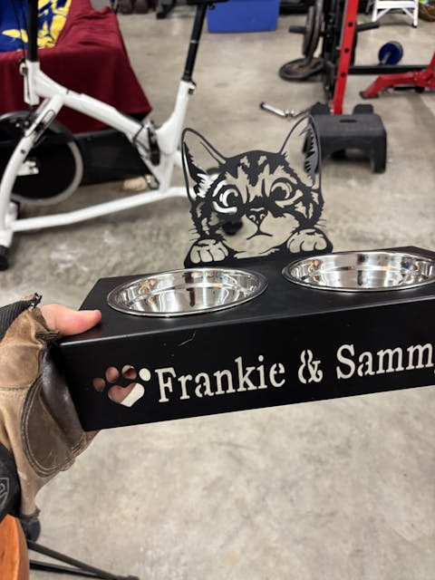 Cute Cat Personalized Name Pet Food Bowl Holder