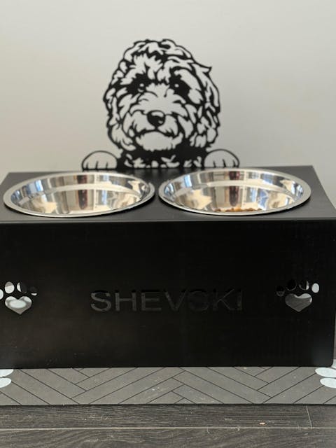 Golden Doodle Personalized Name Pet Food Bowl Holder