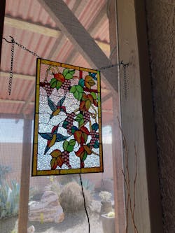Hummingbird and Grape Trellis Sun Catcher Decoration Stained Glass Window Hanging