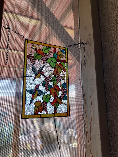 Hummingbird and Grape Trellis Sun Catcher Decoration Stained Glass Window Hanging