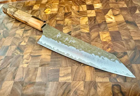 I - 3 Two tone Ebony burl Wa handle - Marble horn ferrule - 140 mm