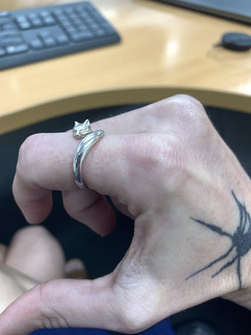 Recycled sterling silver fox ring