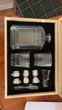 Custom Engraved Whiskey Decanter Set with Stainless Steel Stones and a Wooden Gift Box