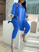 Women's Sexy Split Side Blue Two-Piece Pants Set