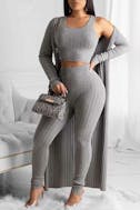 Women's Stylish Gray Three-Piece Pant Set