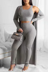 Women's Stylish Gray Three-Piece Pant Set