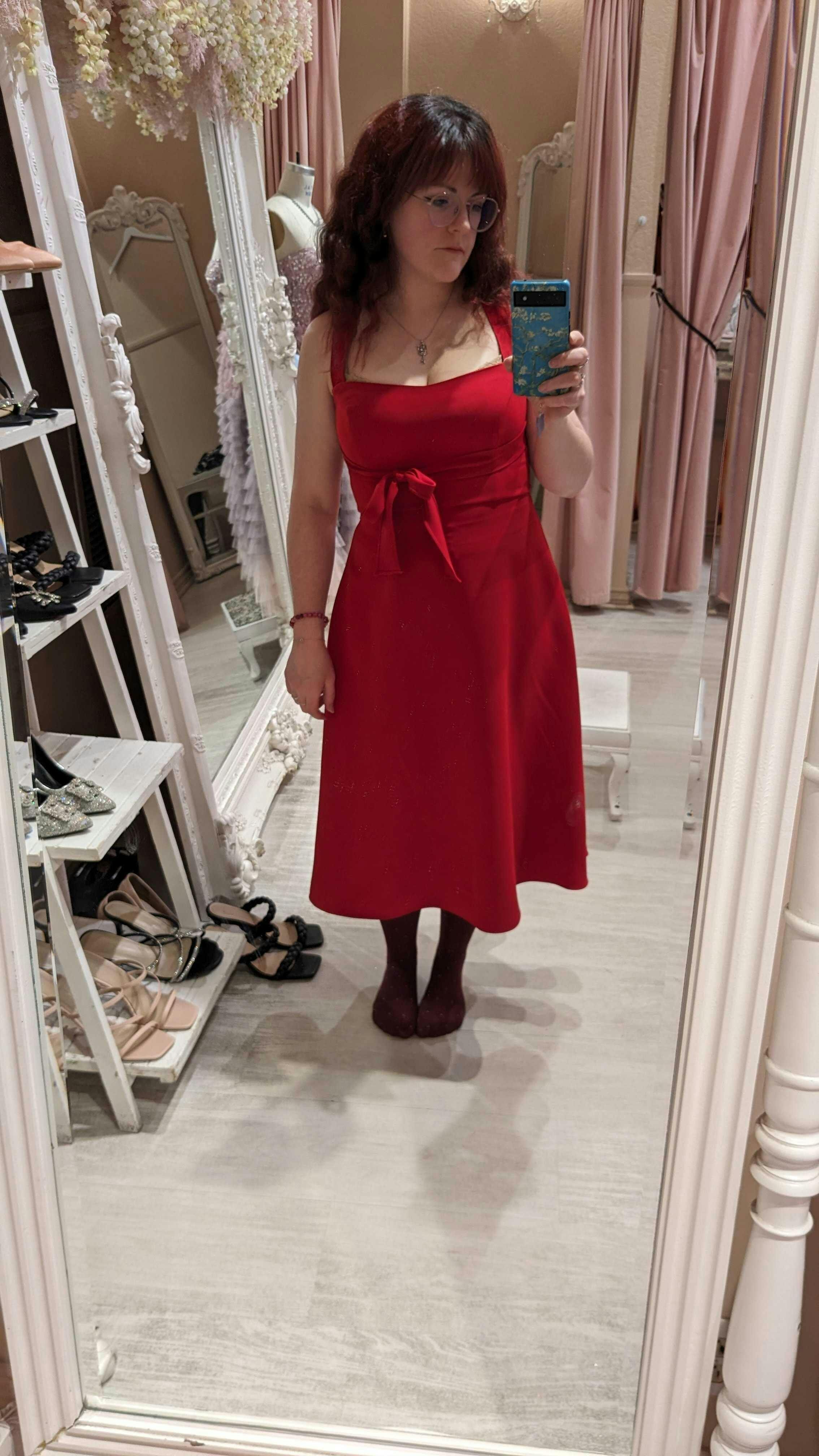 Valentina Red Midi A-line Dress with Adjustable Straps | Boutique 1861