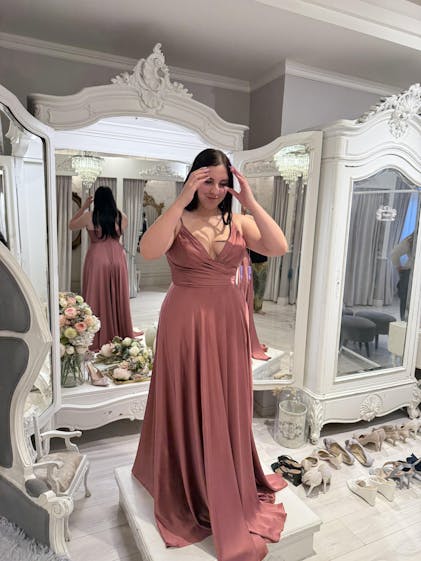 Lizza Green Satin Maxi Dress with Slit | Boudoir 1861