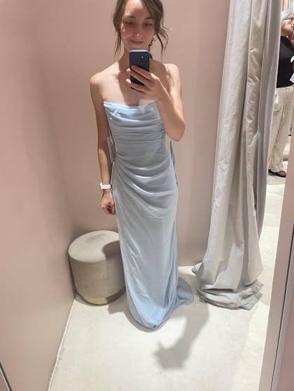 Marylin Navy Mermaid Draped Chiffon Dress | Boutique 1861