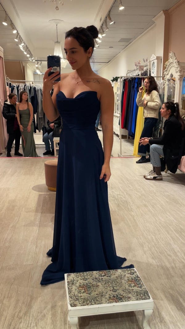 Janie Navy | Chiffon Maxi Dress with Sweetheart Neckline