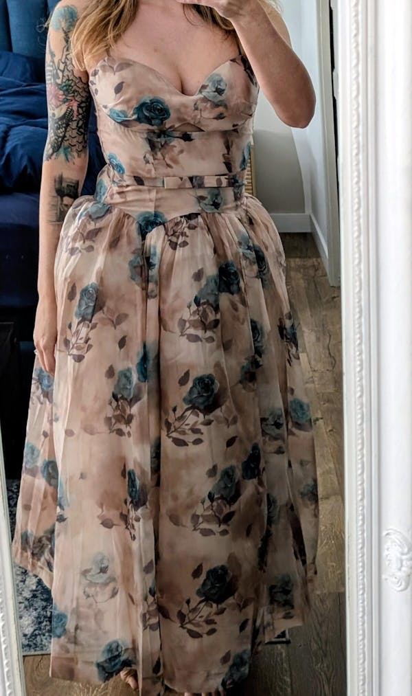 Helenia | Long Floral Dress with Sweetheart Neckline