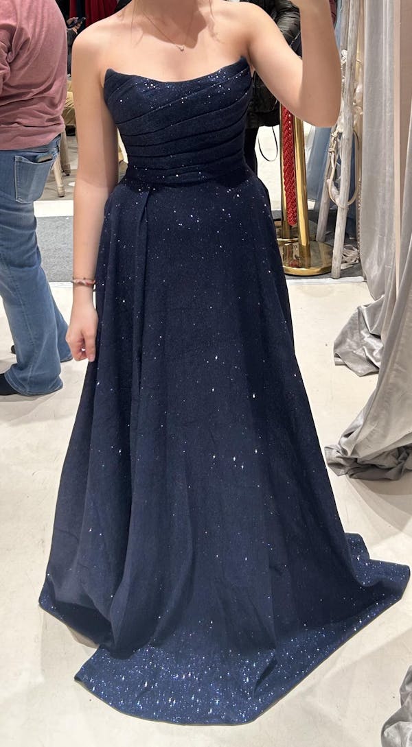 Fitzi Navy | Sparkly Strapless Maxi Dress with Pockets