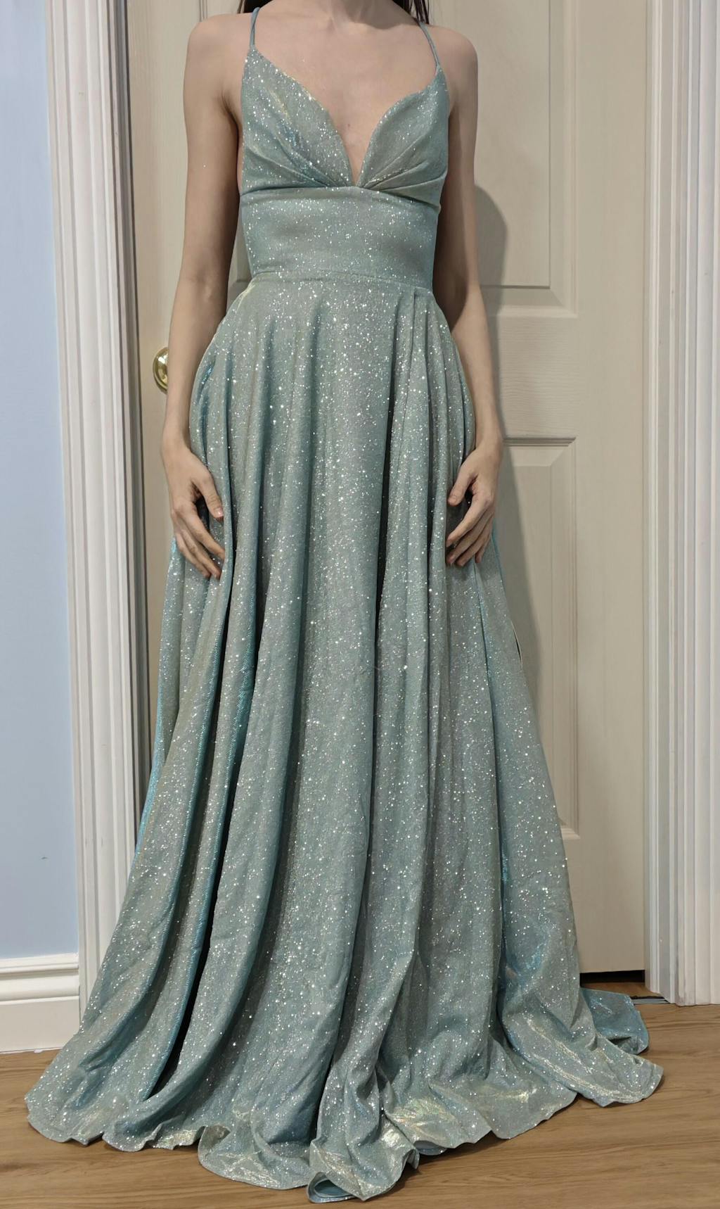 Ketia Mint | Sparkly Maxi Dress w/ V-Neckline